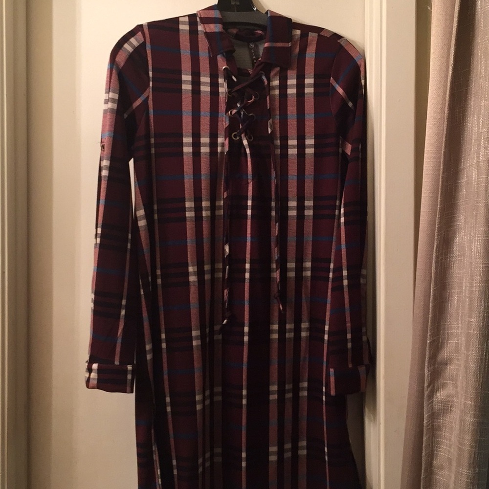 Cirana Maroon Plaid Shirt-Dress - image 2